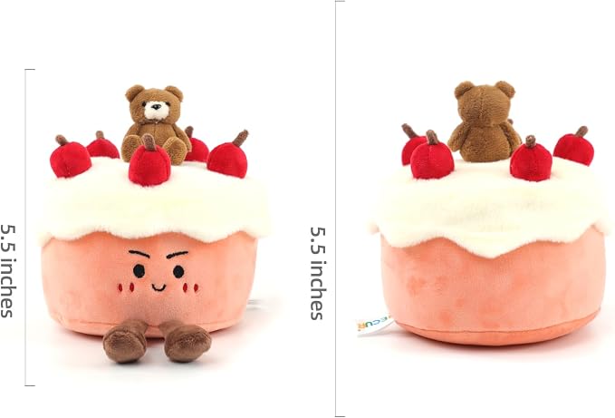 RECUR Birthday Cake Plush Toy, Pink Cream Cake Food Stuffed Animals, Cute Plushie Birthday Gift