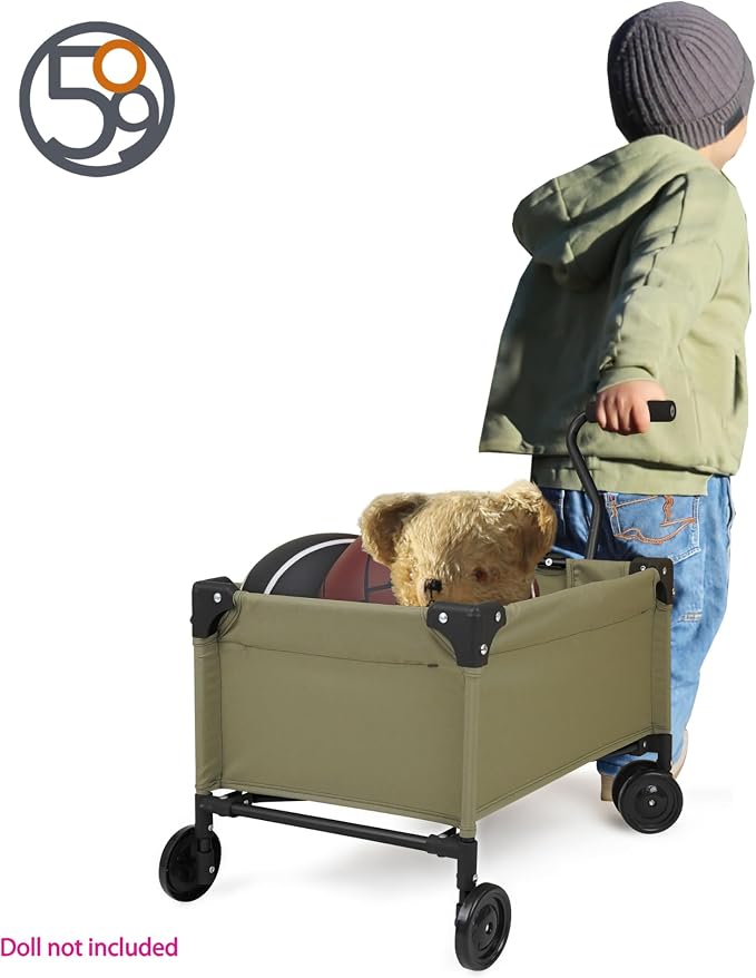 509 Crew: Little Wagon - Khaki - Folding Pull-Along Cart, Adjustable Handle, Canvas-Metal Frame, Transport Toys-Dolls-Stuffed Animals, Kids 3+