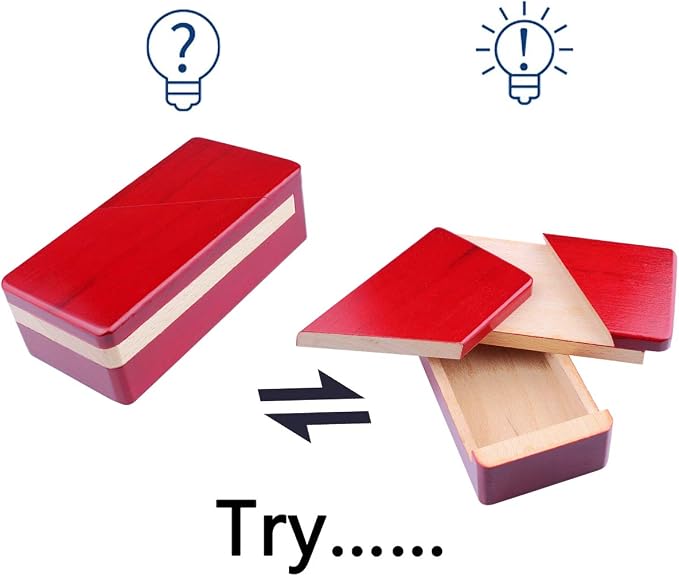 DC-BEAUTIFUL Impossible Puzzle Master Secret Opening Wooden Red Magic Box with Secret Drawer - Mysterious Gift Puzzle