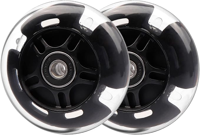 Rear 80mm Light Up White Flashing 3-Wheeled Kid Scooter Replacement Wheels for Kid Push Kick Scooter, 2-Pack (Black)