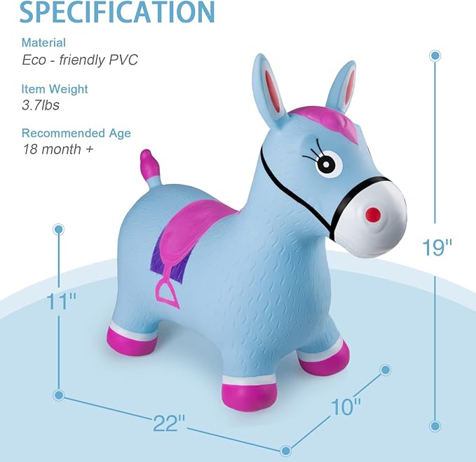 INPANY Bouncy Horse Hopper Toys, Toddlers Bouncing Farm Animals, Inflatable Jumping Hopping Horse, Ride on Rubber Bouncer for Kids, Outdoor Indoor Cool Birthday Gifts for 2 3 4 Year Old Girl Boy