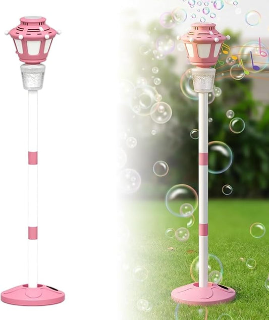 2026 New 47" Rechargeable Automatic Bubble Maker with Light and Music for Outdoor, Adjustable Height Stand with Detachable Wand, Bubble Solution Included for Party (Pink)