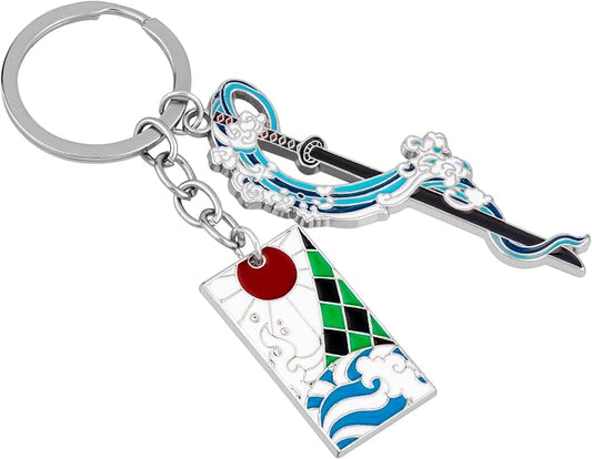 Demon Slayer Keychain, Anime Keychain with Sword & Charm Plate, Demon Slayer Merch & Gifts