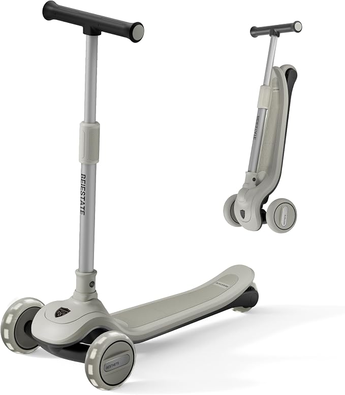 3 Wheel Scooter for Kids Ages 3-18, Up to 220 Lbs, Kids Scooter with Adjustable Lean-To-Steer Switch, Foldable, Lightweight, Wide Anti-Slip Deck, Adjustable Height Handlebar, Light-Up Wheels