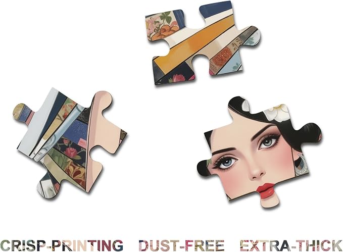 Pretty Patchwork Women Puzzles for Adults 1000 Pieces, Colorful Flower Beautiful Art Jigsaw Puzzle, Elegant Lady Impossible Hard Difficult Challenging Collage Puzzles