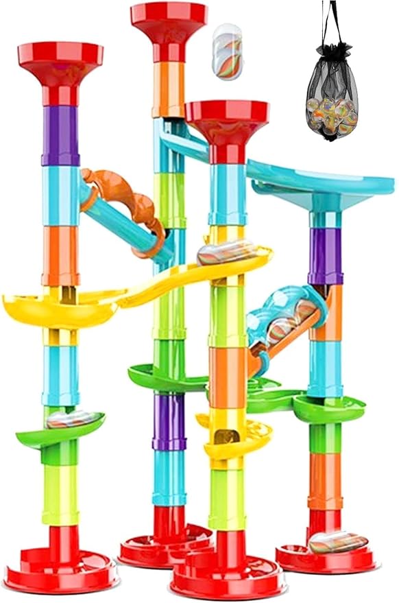 50Pcs Marble Run,Marble Track Educational Learning Toy,Marble Maze Construction Building Blocks with 30 Glass Marbles,Small Marble Runs Game for Girls Boys Birthday Gifts