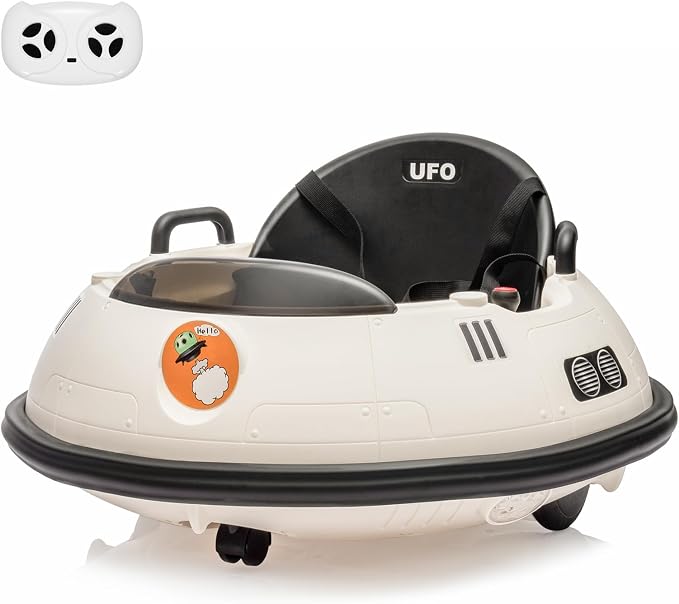 Ride On Bumper Car, 12V Electric Toddlers Car with Remote Control, Safety Belt, Music, Flashing Lights, 360 Degree Spin, Bumper Car for Toddlers,Kids,White