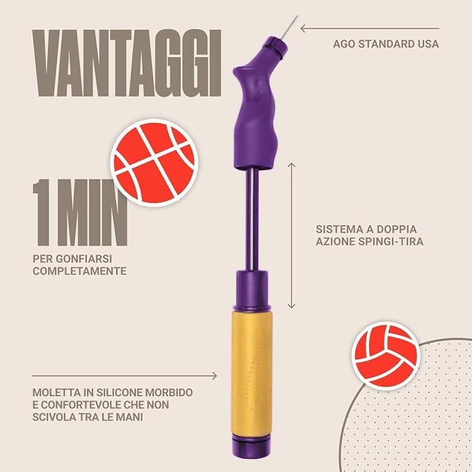 SPORTBIT Ball Pump for Sports Balls - Push & Pull Inflating System - Hand Pump for Exercise Balls - Volleyball Pump, Basketball Inflator, Ball Air Pump - Goes with 5 Needles Set