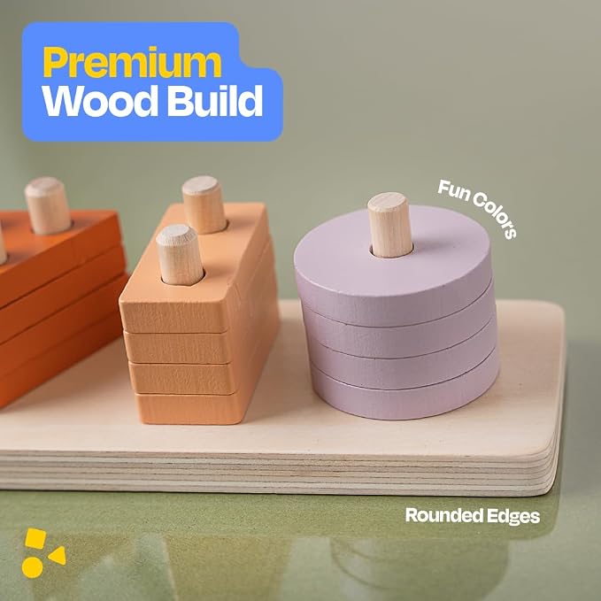 ANGORA BRANDS Montessori Wooden Shape Sorter & Stacking Toy for Toddlers 3+, Educational Puzzle that Builds Fine Motor & Cognitive Skills by Playfully
