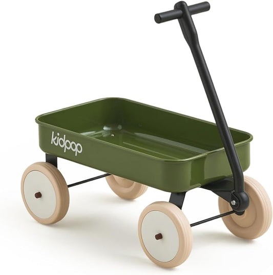 Kidpop Pula-Mini First Wagon for Toddlers, 4-Wheel Baby Pull Toy Cart for Kids Ages 1-3, Indoor & Outdoor Push Walker Toy, Ideal 1 Year Old Birthday Gifts (Green)