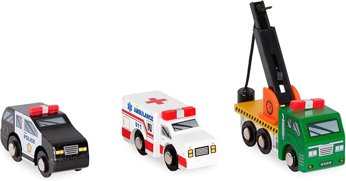 Battat – Wood Cars for Kids – 6 Pieces Toy Vehicle Set – Mini Rescue & Construction Vehicles – Toddler Truck Toys – 3+ Years– Wooden Vehicles Set 1