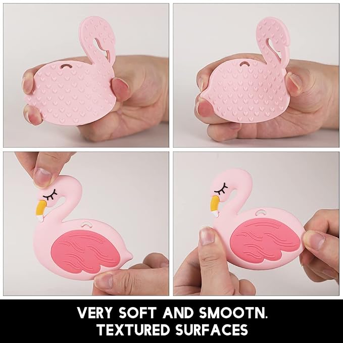 Baby Silicone Teether,Sensory Chew Toys,BPA Free Soft and Effective Infant Teething Pain Relief Toys,Freezer Safe,Food Grade Silicone,Best Shower Gift for Boys and Girls (Flamingo)