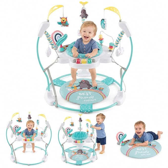HONEY JOY Baby Bouncer Activity Center, Infant Jumper and Table w/ 360° Rotary Seat, 3 Adjustable Heights, Mat, Music, Lights, Sounds & Developmental Toys, Activity Center for Babies 6+ Months, Blue