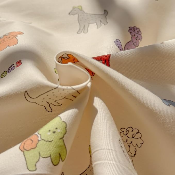 LIWHENHAO Dog Duvet Cover Set Twin 100% Cotton Bedding Colorful Cartoon Puppy 1 Cute Kawaii Animal Comforter Cover Zipper Closure 2 Pillowcases for Kids Girls Boys