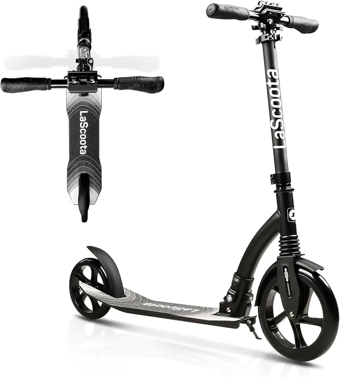 LaScoota Kick Scooter for Adults & Teens. Perfect for Youth 12 Years and Up and Men & Women. Lightweight Foldable Adult Scooter with Large Sturdy Wheels 220lbs