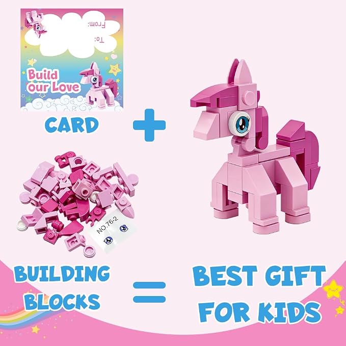 WODMAZ 24 Packs Animal Building Blocks for Kids, Unicorn Building Blocks Toy Set for Kids Classroom Prizes Goodie Bags, Valentine Gifts, Easter Basket Stuffers