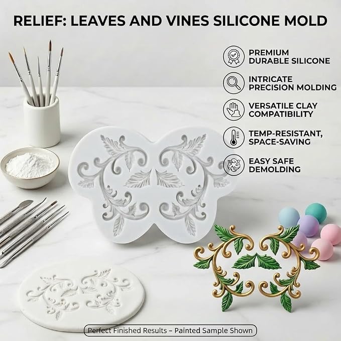 Baroque Leaf Vine Polymer Clay Molds Baroque Scroll Lace Silicone Mold for Epoxy Resin Casting DIY Crafts Air Dry Polymer Crafts Supplies Clay Tools