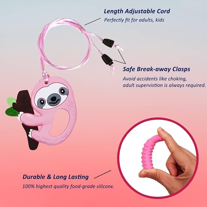 Chew Necklaces Sensory Stim Toys for Kids - 6 Pack, Silicone Chewy Necklaces for Girls Boys Teens Adults with Autism Anxiety ADHD SPD or Other Sensory Needs - Pink