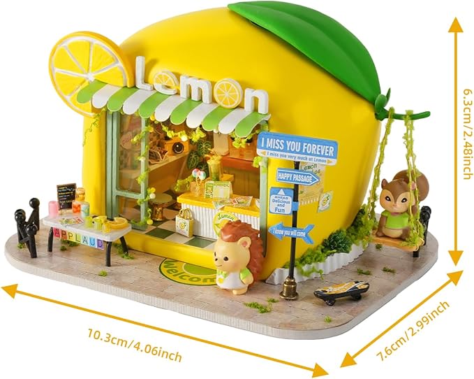 DIY Miniature Fruit Scene Dollhouse Kit, 1:72 Scale Handmade Craft Model Lemon Juicy Shop, Creative 3D Wooden Puzzle Building Set for Adults, Compact Home Decor Gift
