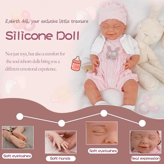 Girl 18 Inch, Silicone Reborn Baby Dolls, Realistic Baby Doll, Not Vinyl, Posable Newborn, Reborn Baby Dolls Silicone Full Body