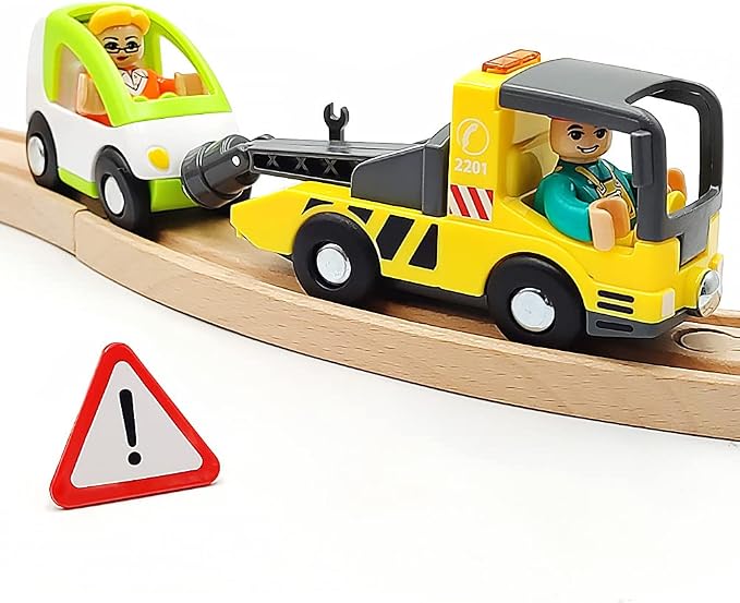 Wooden Train Cars Track Accessories Set - Small Vehicles Magnetic Trailer Truck - Fit for Wooden Train Track - Railway for Boys and Girls