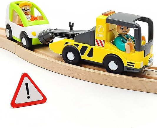 Wooden Train Cars Track Accessories Set - Small Vehicles Magnetic Trailer Truck - Fit for Wooden Train Track - Railway for Boys and Girls