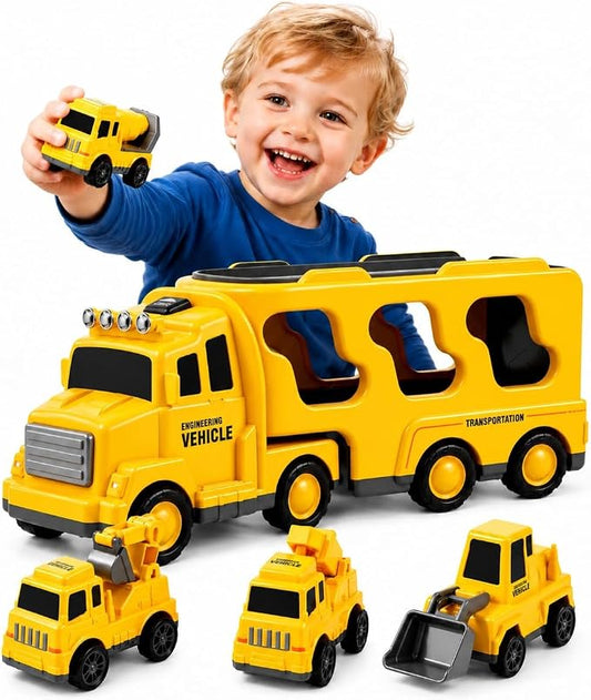 Bennol Construction Truck Toys for 1 2 3 4 5 Years Old Boys Toddlers, Cars Toys Gifts Construction Trucks with Excavator Crane Mixer Bulldozer, Toddler Car Toy Set for Kids Boys Girls