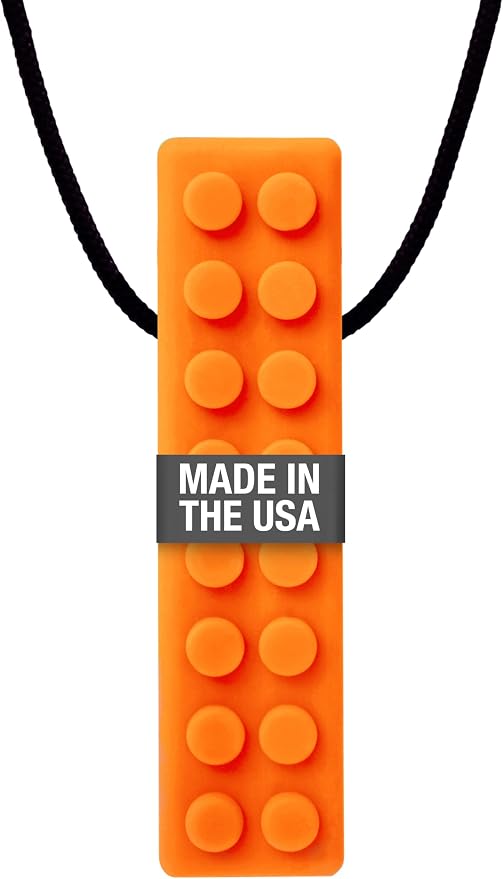 ARK Brick Stick, Chew Necklace for Sensory Kids and Adults, Oral and Hand Fidget for Autism, ADHD, SPD, Anxiety, Medical-Grade Textured Chew Necklace, XXT, Very Firm, Orange