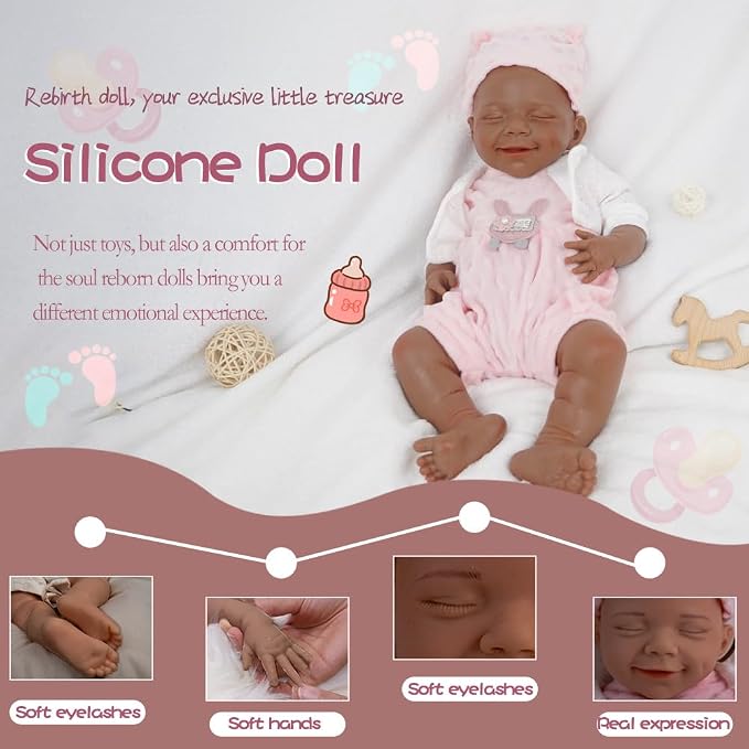Girl 18.5 Inch, Reborn Baby Dolls Silicone Full Body, Full Silicone Baby Doll, Realistic Baby Dolls, Newborn Not Vinyl, with Gift Box, Gift for Kids Ages 3+