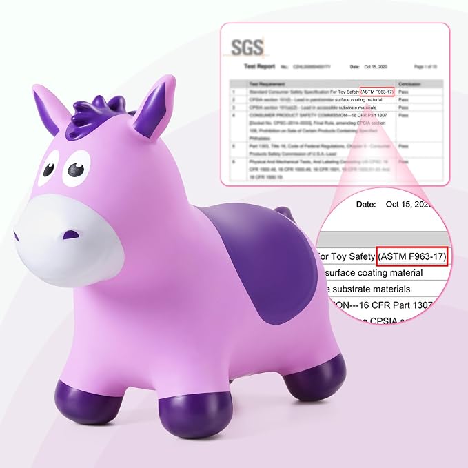 Bouncy Animals Horse for Toddlers, Hopping Toys Jumping Horse Hopper, Ride on Toys Indoor Outdoor Inflatable Birthday Gifts for Boys Girls 18 Months 2 3 4 5 6 Year Old, Purple