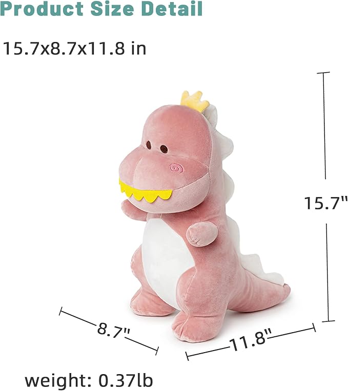 Big Dinosaur Plush Toy,15.7" Dino Stuffed Animal Stuffed Dinosaurs Cute Dino Plush Dino Stuffed Animals Soft Dinosaur Plushie for Boys Girls Kids Baby Pink