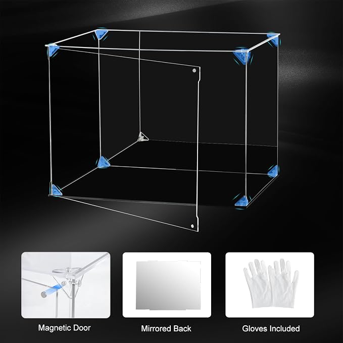 Acrylic Display Case for Collectibles Assemble Clear Dustproof Acrylic Display Box with Mirrored Back, Alternative Glass Case for Action Figures Lego Model Doll Toys Display (12x8x8 inch; 30x20x20 cm)