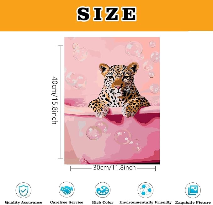 Paint by Numbers for Adults and Kids Beginner, Cheetah Bathroom Painting by Number Kits On Canvas, Number Artist Paint by Number Kit DIY Oil Painting Acrylic Paints, Home Wall Decor Gift 12X16inch