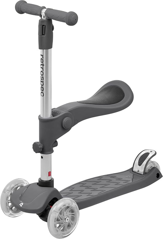 Retrospec Chipmunk Plus Kids’ Kick Scooter 3+ Years - Height Adjustable 3 Wheel Scooters - Learn to Steer, Foldable Seat, LED Lights, & No-Slip Deck