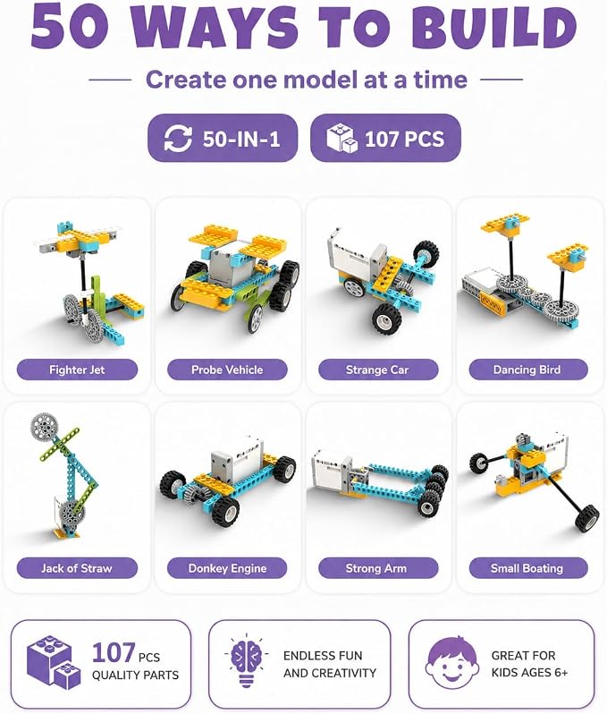 Veecafiodi 50 in 1 Science Kit for Kids 6-12, STEM Toys for Kids Age 8-12, Educational Building Toy for Boys Girls, Motorized Engineering Set, Birthday Gift