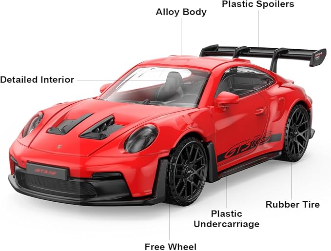 1:43 Diecast Model Cars for Porsche 911 GT3 RS, Metal Die Cast Toy Cars with Free Wheels for Boys Girls Kids Gift, Red