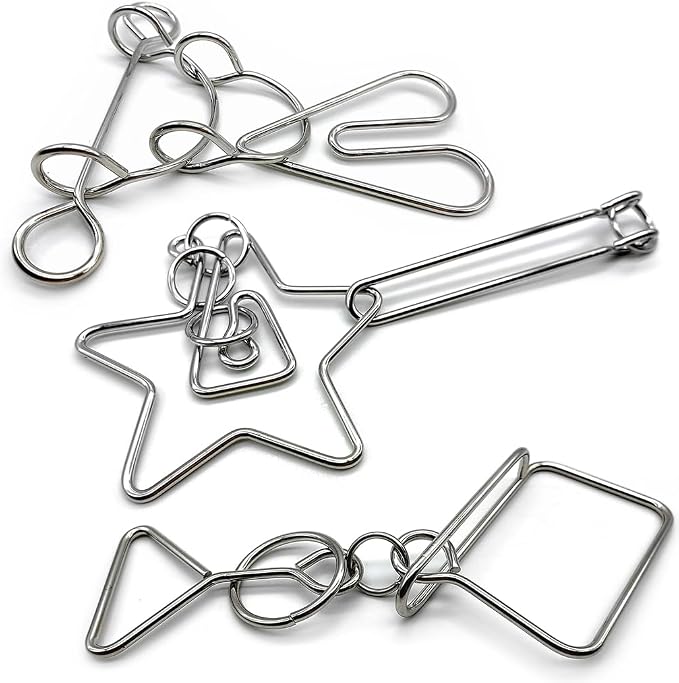 Zooshine 3PCS Large Hard Metal Brain Teaser Puzzles,Metal Wire Puzzle Set Challenging Magic Trick Toy for Party,Office Gift for Adults Kids Teens