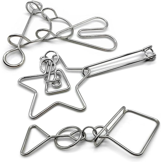 Zooshine 3PCS Large Hard Metal Brain Teaser Puzzles,Metal Wire Puzzle Set Challenging Magic Trick Toy for Party,Office Gift for Adults Kids Teens