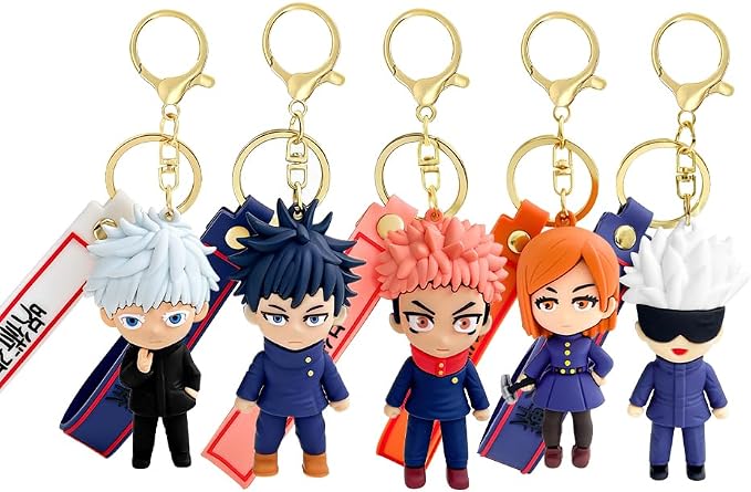 5Pcs JJK Anime Keychain Set, Fun Cartoon Figures Keyring, Collectible Pendant Keys Gift for Men Women Fans