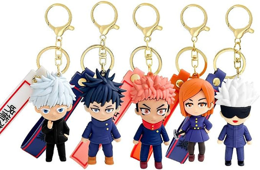 5Pcs JJK Anime Keychain Set, Fun Cartoon Figures Keyring, Collectible Pendant Keys Gift for Men Women Fans