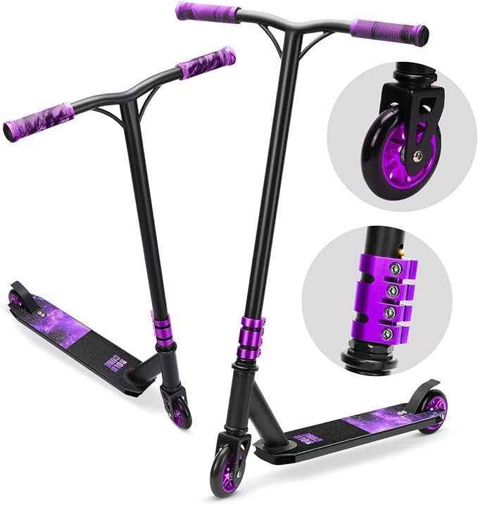 BOLDCUBE Deluxe Stunt Scooter for Boys and Girls Ages 8-12 Years | Anodized Finish | 4 Bolt Clamp | Marbled Grips | 7+ yrs