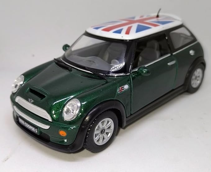 KiNSMART - Mini Cooper S 5" 1:28 Scale Die Cast Metal Model Toy Car (Green British Flag)