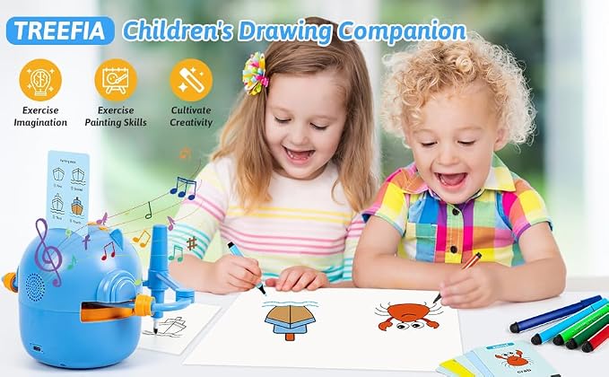 Drawing Robot for Kids with Music, Interactive Educational Drawing Machine with 100 Drawing Cards & 16 Color Pens, Magic Painting Learning Toy Gift for Girls and Boys Age 3 4 5 6 7 8