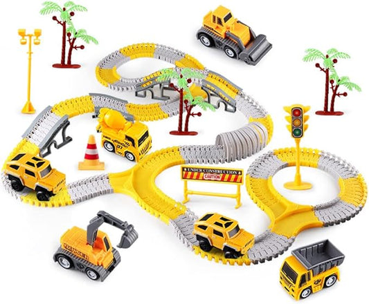 305PCS Construction Race Tracks for Kids Toys, 2 Electric Toy Cars,4Construction Cars, DIY Collage Flexible Track Toy Set, Kids Gifts for 3-8 Year Old