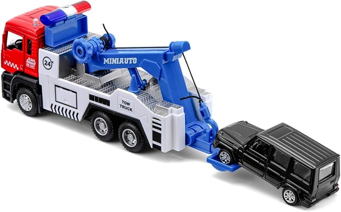 haomsj Toy Tow Truck Pull Back Toy Cars Miniature Carrier Truck Toy for Boys and Girls, Lights and Sound