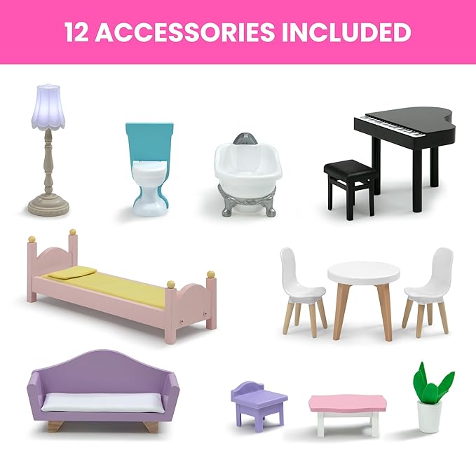 Delta Children MySize Dollhouse - Large 3-Story Dollhouse with 7 Rooms Includes 12 Accessories - Fits 12-inch Dolls - Pretend Play Dream Gift for Ages 3+
