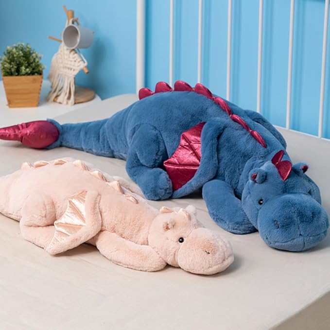 51.2" Blue Dragon Stuffed Animal, Giant Soft Dinosaur Plush for Kids and Adults, Sturdy Fluffy Plushie Pillow