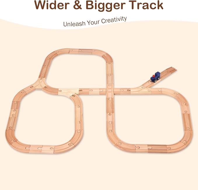 Wooden Train Track Set 53pcs, Wood Train Tracks Accessories Expansion Pack fits Melissa and Doug, fits Brio, fits Thomas, Montessori Toys, Birthday Gift for Boys Girls Toddler Kids (Train Track)