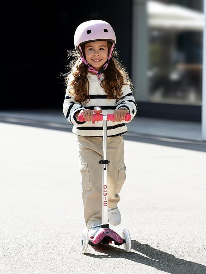 Micro Kickboard | Mini Deluxe Glitter LED Kids Scooter for Ages 2–5 | Children up to 110 lbs | 3 Wheel Lean-to-Steer Design | Adjustable T Bar | Motion-Activated PU LED Wheels | Swiss Design