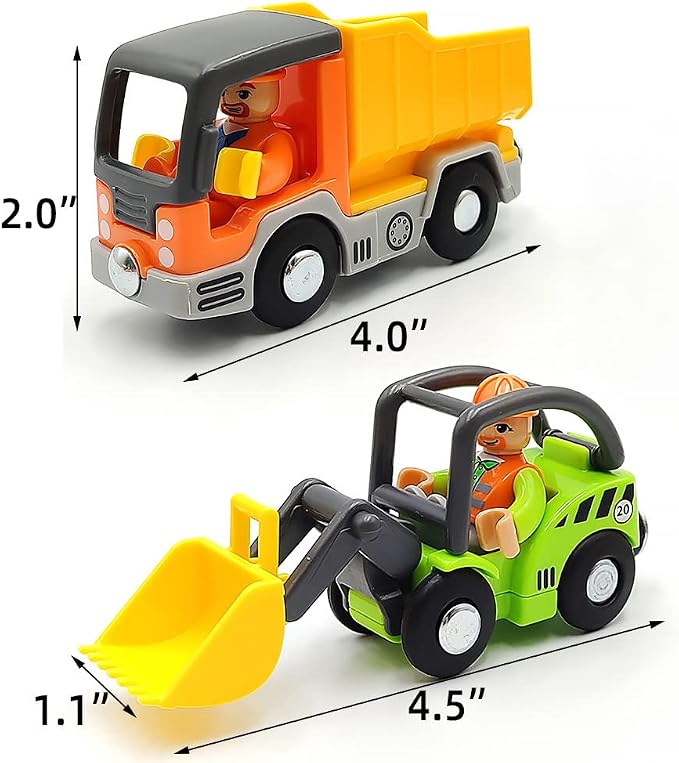Wooden Train Cars Track Accessories Set Digger and Dump Truck Small Vehicles Magnetic Train Cars Fit for Wooden Train Track Railway for Boys and Girls (Construction Set)